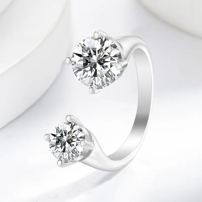 Moissanite Twin Flame Eternity Ring – 1.5ct Silver-Plated Toi et Moi Open Band for Wedding, Engagement & Valentine's Day
