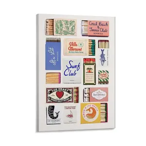 Vintage Trendy Matches Canvas Print Wall Art Girly Preppy Matchbox Poster Canvas Poster Bedroom Decor Sports Landscape Office Room Decor Gift Frames Ornaments Decoration Photo Artistic Frame-Style