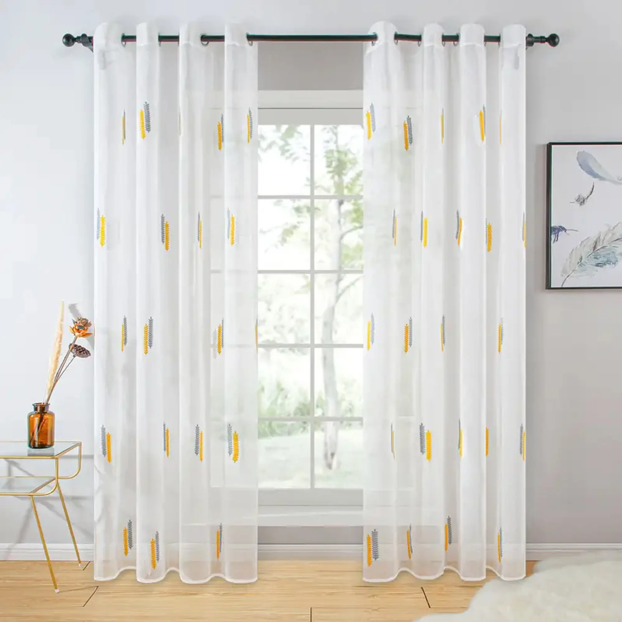 1pc Elegant Wheat Pattern Embroidered Curtain, Lace Decoration, Breathable Fabric for Bedroom, Office, Kitchen, Living Room, Home Decor