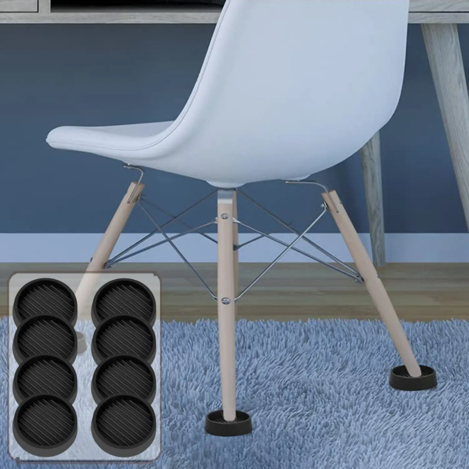 8 Pack 2X2 Round Rubber Caster Cups, Non Slip Furniture Pads, Anti-Slip Gripper, Anti Skid Furniture Feet, Anti Slide Floor Protector for Bed Couch Table Chair Stoppers - (Black)