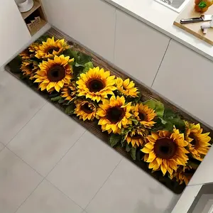 Vintage Farmhouse Style Kitchen Rug, Sunflower Floral Pattern, Flannel Runner, Home Decor for Living Room, Bedroom, Office