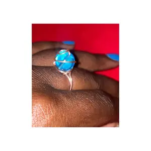 Tarnish Free Rose Gold Wire/Blue Bead Ring