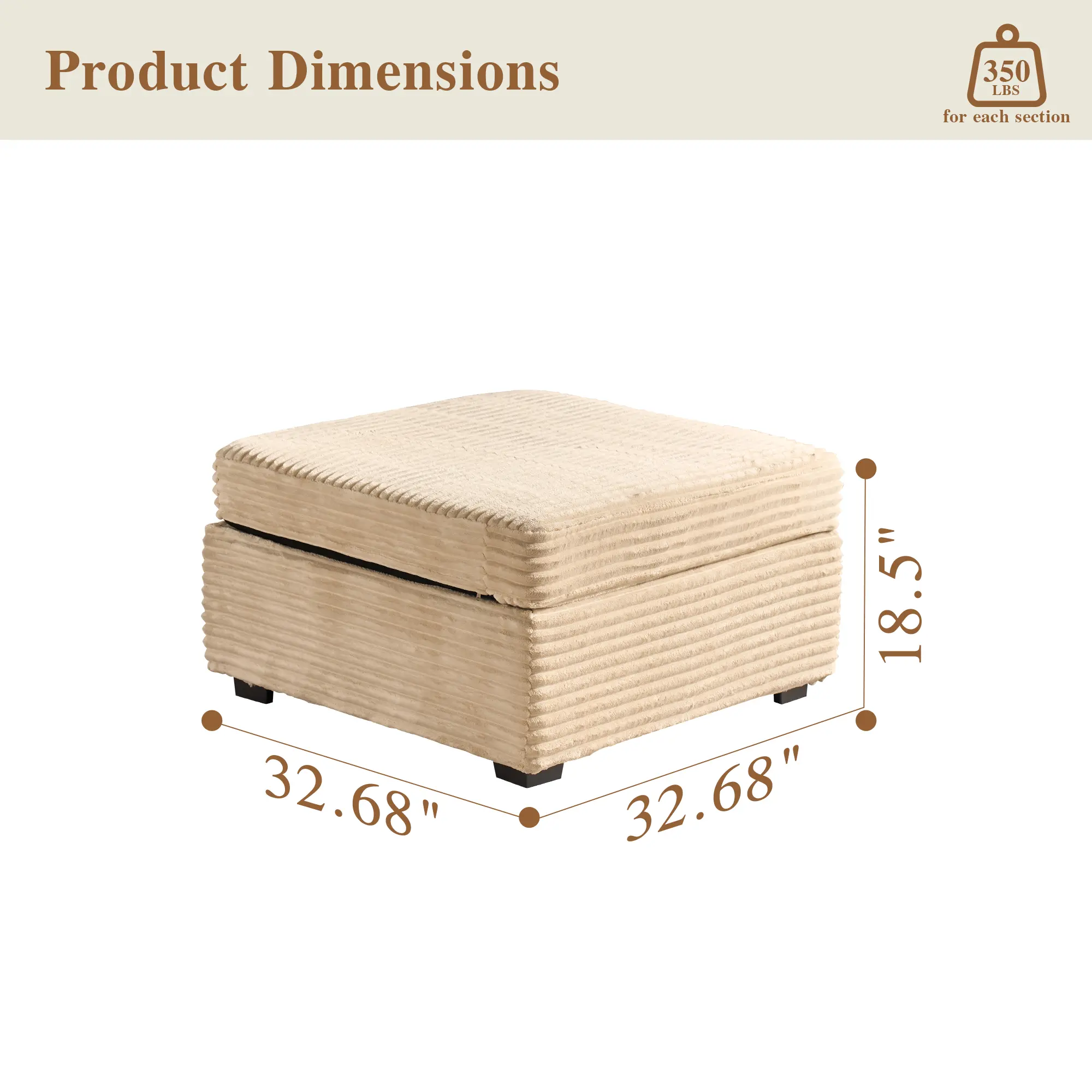 Beige Plush Corduroy Ottoman