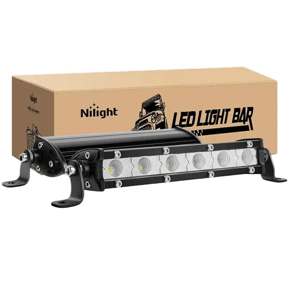 Nilight 7-Inch 18W Power Ultra-Slim Aluminum Alloy LED Flood Lightbar Pair Set - 6pcs Quality LEDs, 1-3/4in Height, IP67 Rated, Mountable Work Light, Wide Illumination for Tanks