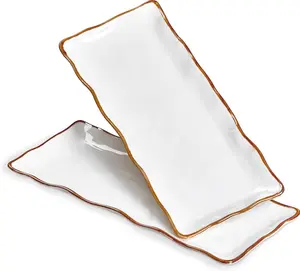 Large Serving Platters, 15 inch Serving Plates Set of 2, Ceramic Platters for Serving , Oven Safe Serving Trays and Platters for Entertaining Party, Creamy White