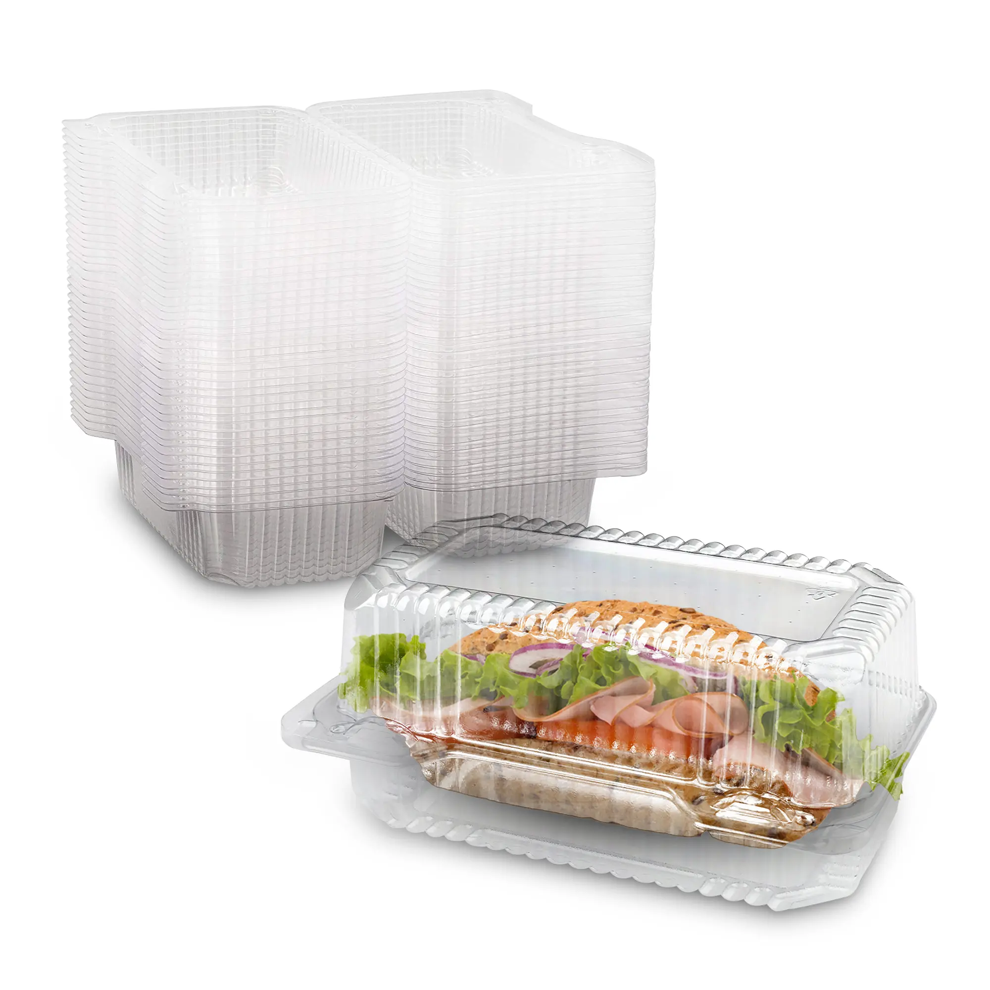 MT Products Clear Disposable Sturdy Plastic Hinged Loaf Containers 8" x 4" x 3.85"