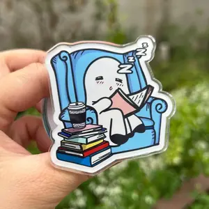 Adorable Sleepy Ghost with Books MagSafe Grip – Magnetic Pop Socket & Kickstand – Reader Gift