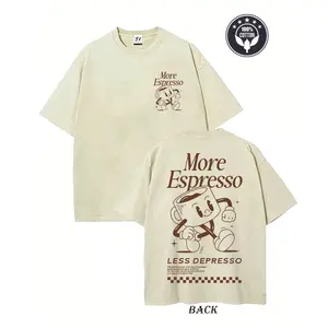 Vintage More Espresso Coffee Club Graphic Short Sleeve Round Neck Oversized Washed T-Shirt For Unisex Breathable Tshirt