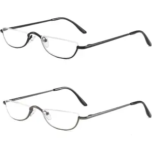 Half Reading Glasses - 2 Pairs Half Rim Metal Frame Glasses Spring Hinge Readers for Men and Women