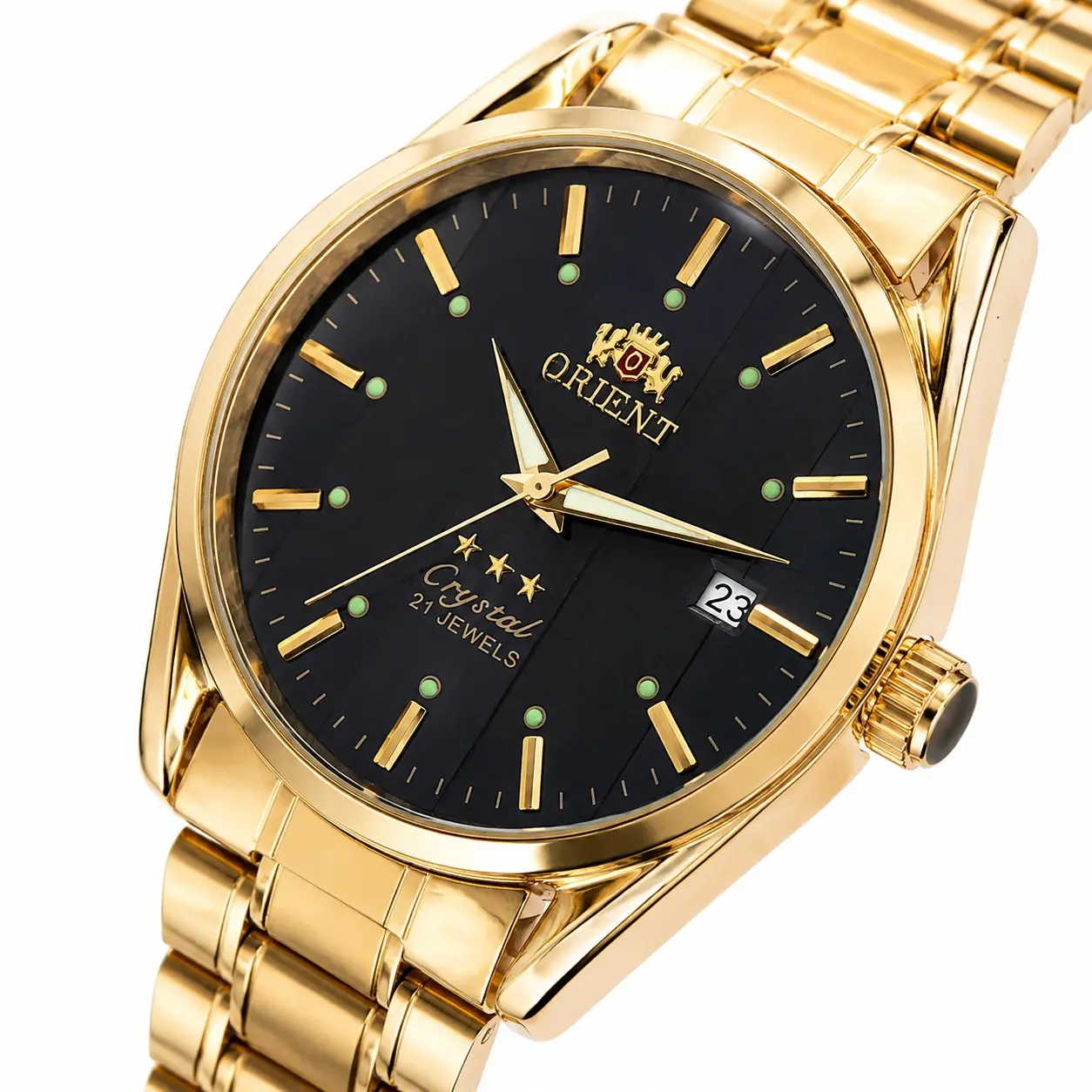 Men's 21-Jewels Gold-Tone Automatic Mechanical Watch - Multi-Color Dial, Luminous Markers, Date Window, Gold Stainless Steel Bracelet, Luxury Business Dress Watch for Gifting