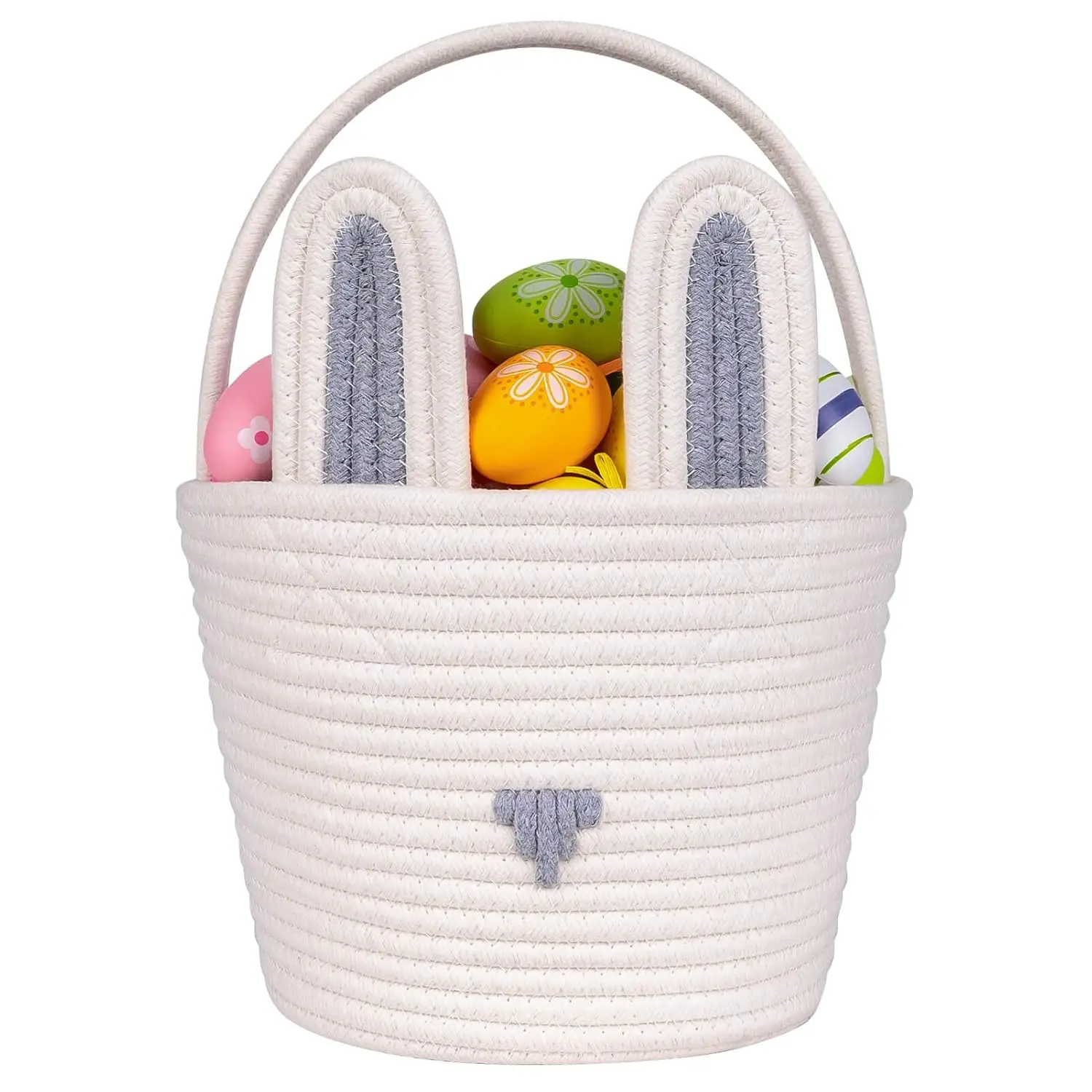 Easter Baskets Easter Egg Hunt Baskets for Kids, Cute Bunny Gift Basket for Baby Easter Decorations Party Supplies Grey White 9.8 x 7.8 x 7.8"