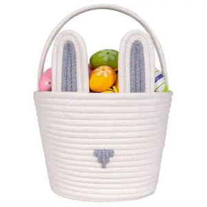 Easter Baskets Easter Egg Hunt Baskets for Kids, Cute Bunny Gift Basket for Baby Easter Decorations Party Supplies Grey White 9.8 x 7.8 x 7.8"