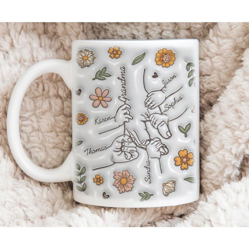 Personalized [SEND CUSTOM VIA MESSENGER] Nana Holding Kids' Hands 3D Insulated Mug, Holding Kid Hands Mom Mimi Mug, Mug For Gigi Mom, Custom Kid Names Hand Mug, Nana Mug