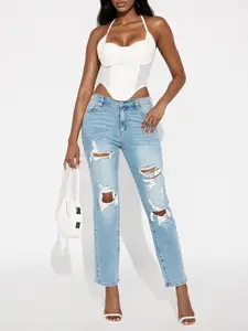Tall Because I Said So Destroyed Mom Jeans - Medium Blue Wash