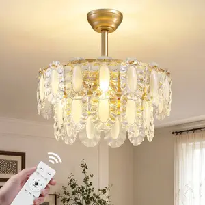 Crystal Caged Ceiling Fan with Light, 20inch Crystals Ceiling Fan with Light and Remote,Gold Crystal Fandelier Ceilings Fans with Lights for Bedroom,Nursery, Foyer dining room