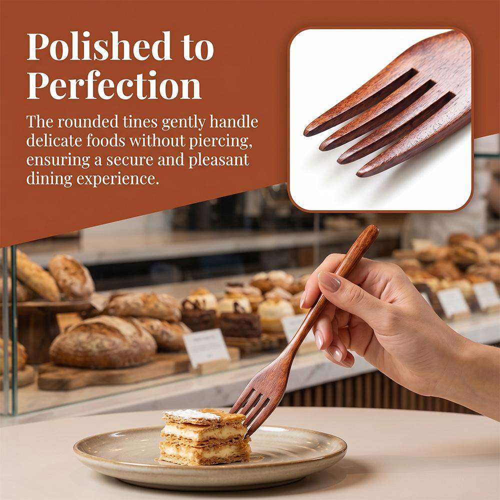 6 Pcs Eco-friendly Japanese Plain Wooden Forks - Reusable Handmade Natural Wood Cutlery Tableware Set, Sturdy Lightweight Durable Easy-to-Clean Flatware for Salad, Outdoor Dining