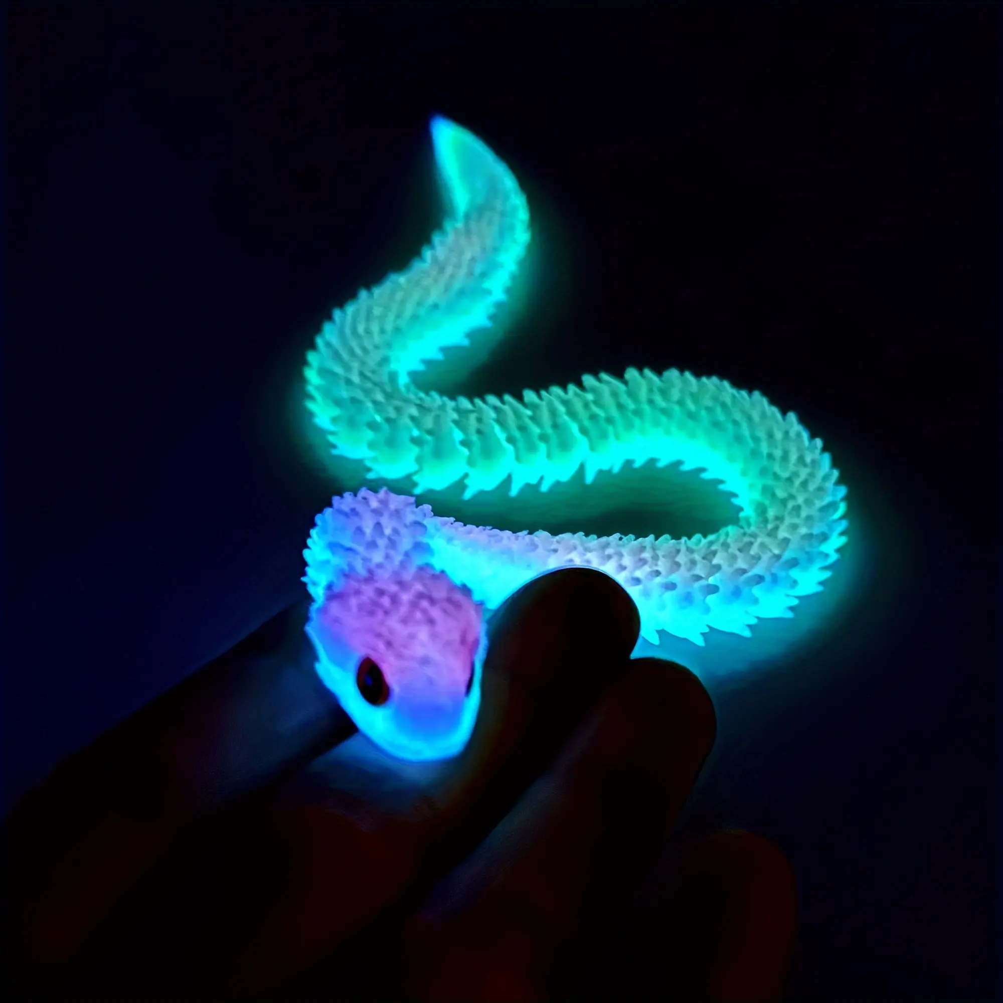 Glow-In-The-Dark 3D Printed Snake Statue, Figurines for Collectors, 30cm Plastic Model, Soft Joints, UV Absorbing, Perfect for Halloween & Christmas Decorations, Collectible Home Decor, Statue Figurines