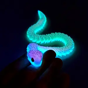 Glow-In-The-Dark 3D Printed Snake Statue, 30cm Plastic Model, Soft Joints, UV Absorbing, Perfect for Halloween & Christmas Decorations, Collectible Room Decor