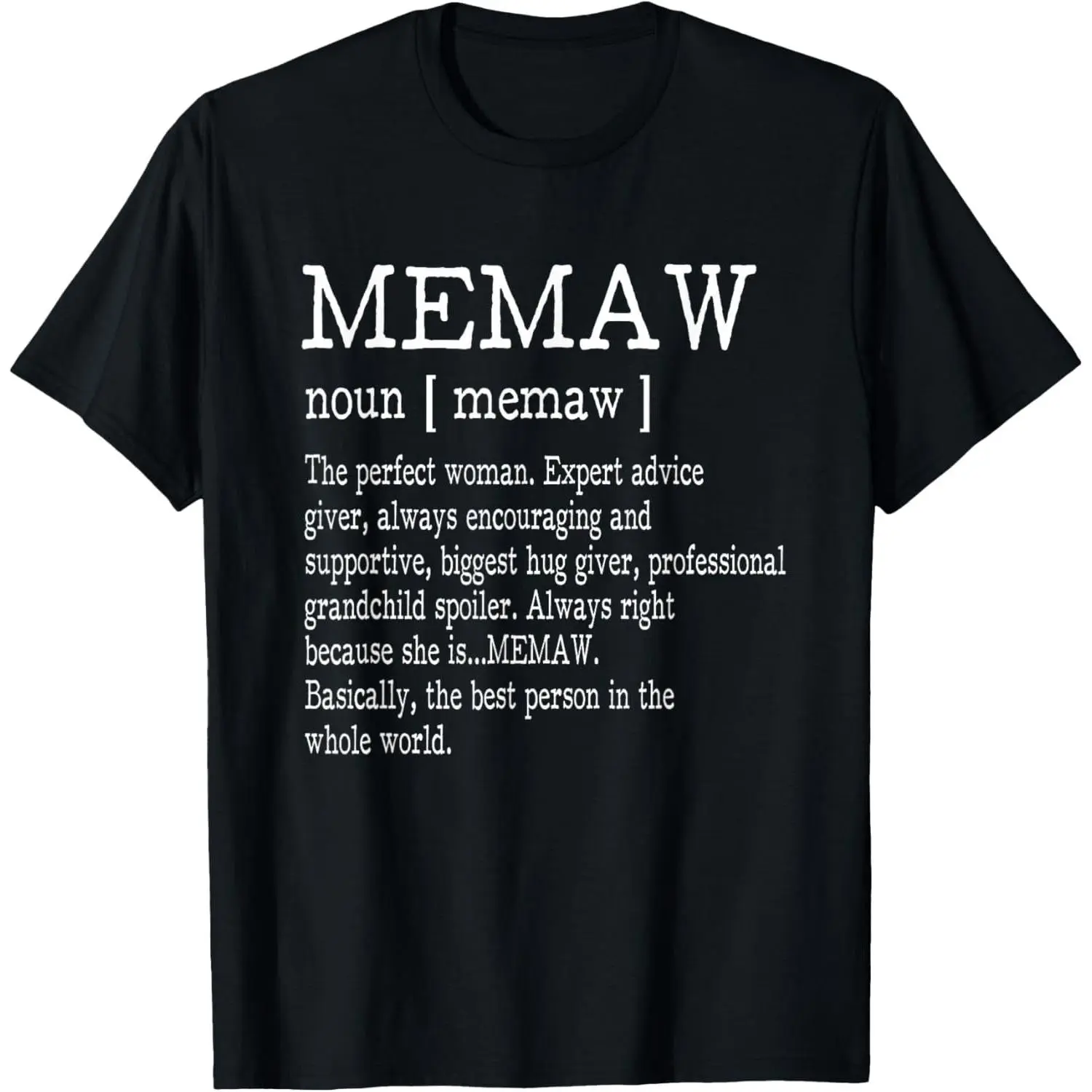 100% Cotton Memaw Definition Grandma Mother Day Gifts Women T-Shirt T-Shirt