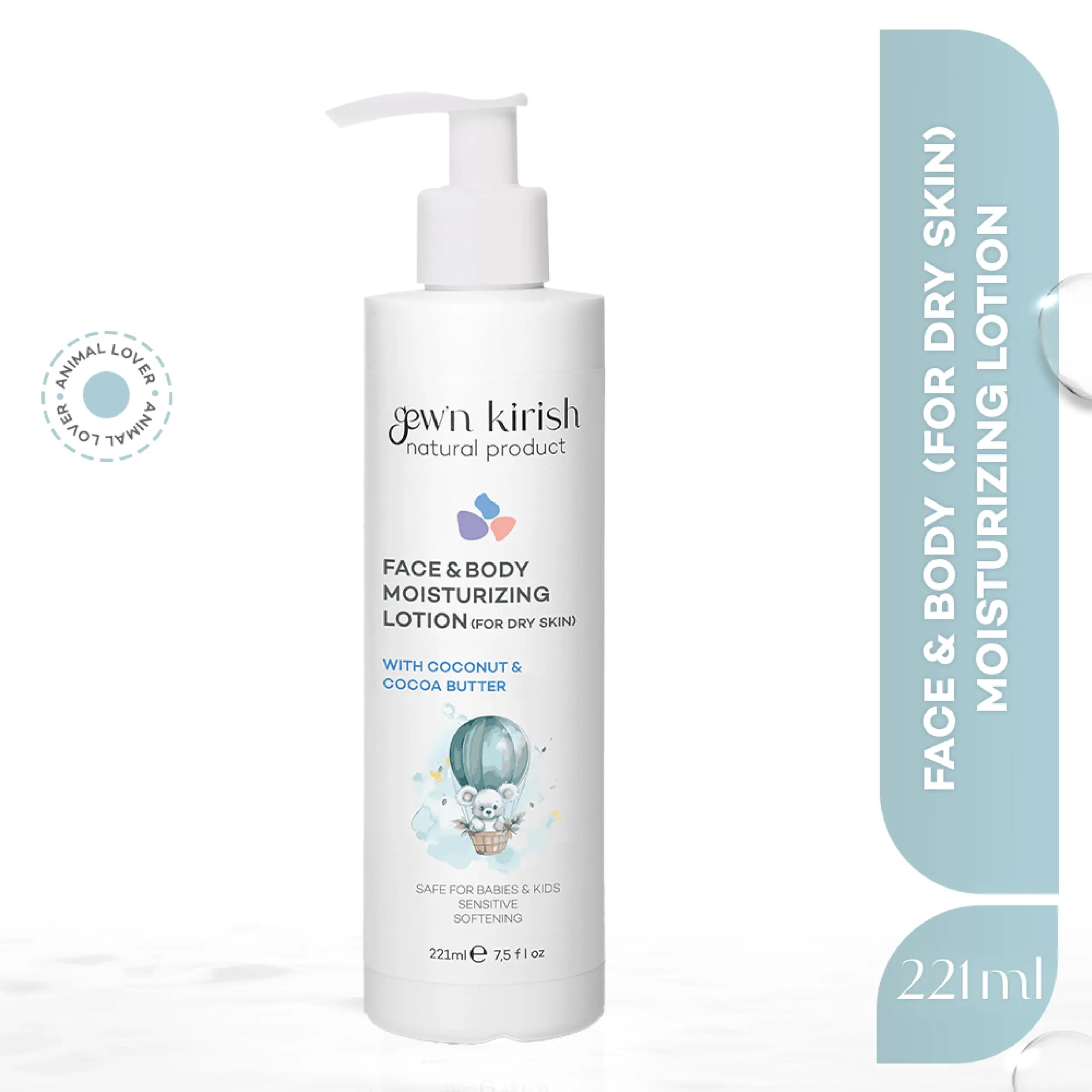 gew'n kirish All Natural Face and Body Moisturising Lotion (dry skin) For Babies, Kids & Sensitive Skin Coconut Oil & Cocoa Butter Non-Allergenic 7.5 fl oz (221 ml)