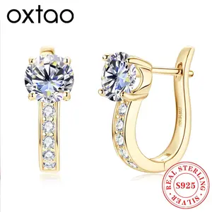 OXTAO 1CT Moissanite U Shape Hoop Earrings 925 Sterling Silver Stud Ear D Color VVS1 For Women Anniversary Gift Fine Jewelry