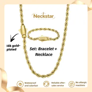 Luxury Twist Rope Chain Set |  Gold Plated 6mm Necklace & Bracelet with Secure Clasp | Streetwear Jewelry