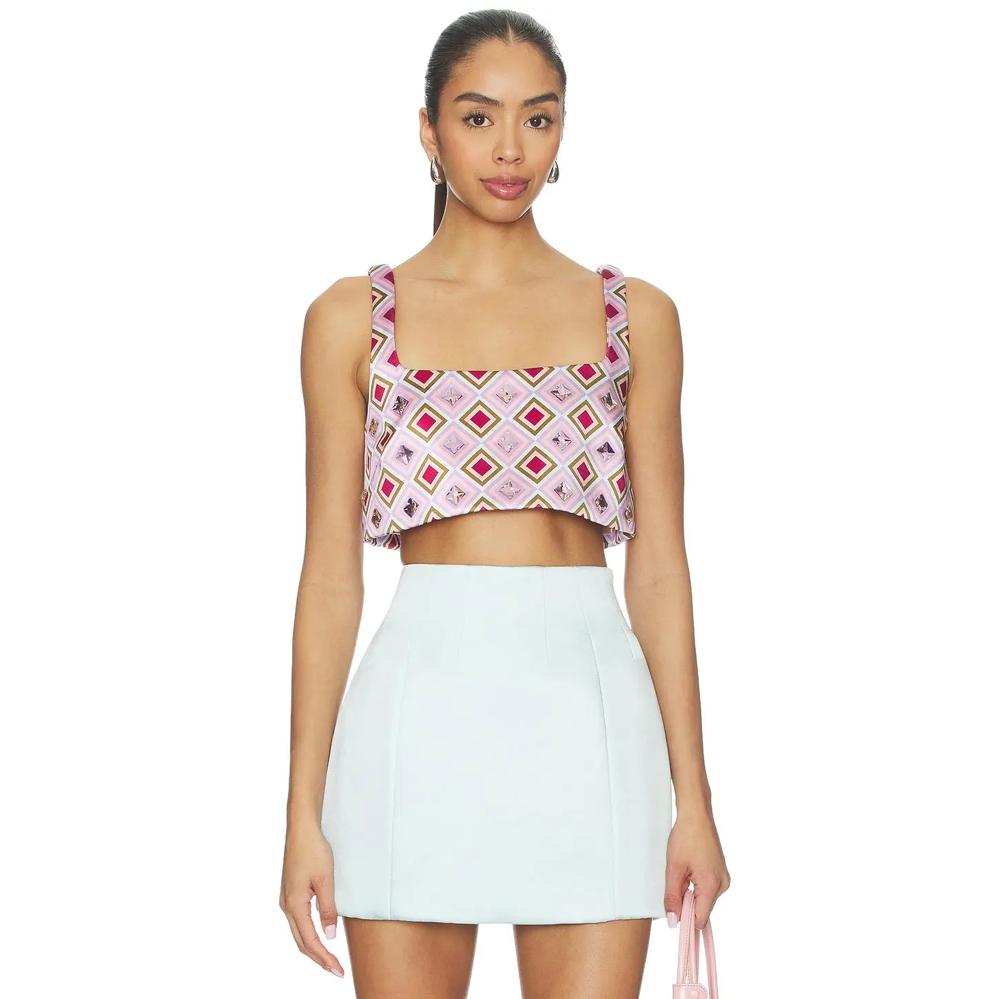 retrofete Thalisa Top in Lavander Geometric Tile