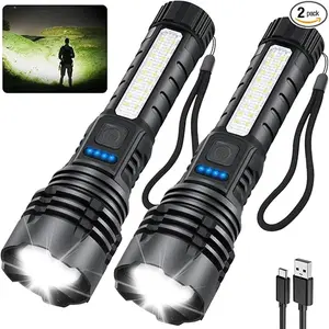 2 PACK LED Flashlight 990000 Lumens Waterproof IPX6 Adjustable Brightness with 7 Light Modes, Rechargeable Battery, and IPX6 Waterproof Design Rechargeable Tall Dimmable Camping Light Rechargeable Super Bright Handheld Flashlight