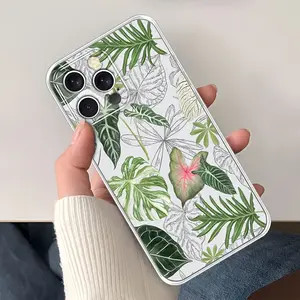 Monstera Deliciosa Green Velvet Leaf Tropical Plant Transparent Print Phone Case for iPhone 17, 16 Pro Max, 15 Plus, 14, 13, 12, 11 Pro Max- Minimalist Couple Design(1V9061),  Daily Use Case, Couple Aesthetic, Minimalist Design, Lightweight Cover