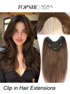 Clip-In Straight V-Shaped Human Hair Extension, 5 Clips, Medium Length, Suitable for Women, 18/20 Inches