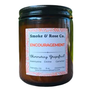 Smoke & Rose Co., ENCOURAGEMENT, Crystal Candle, 8 oz, Coconut Soy, Intentions, Home Decor, Aromatherapy