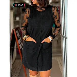 Flannel Sleeveless Mini Dress with Pockets, Casual A-Line Short Dress, Fall & Winter Fashion, Women's Clothing