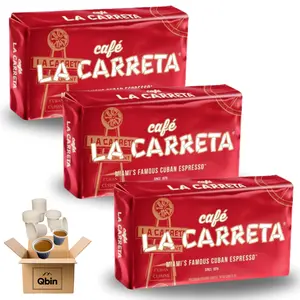 Cafe La Caretta 3 Pack Espresso Ground Coffee Brick Bulk -10 Ounces Each-Classic Bold Flavor- Authentic Cuban Coffee for Rich and Bold Taste - Premium Quality Coffee - 50 QBIN mini disposable Cuban-style cups - QBIN Recipe Card - Traditional Beverage Bean