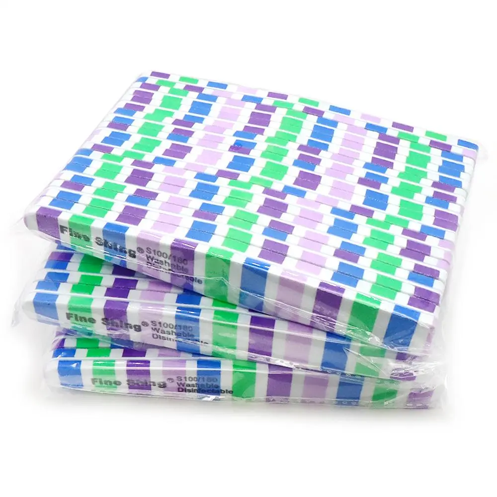 50Pcs Washable Nail Art File 100/180 Grit Double Sided Stripe Colorful Sandpaper Nails Sponge File Buffer For Nail Extension Gel