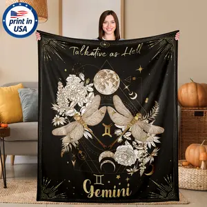 Flannel Throw Blanket with Gemini Zodiac Constellation Design, 280GSM Soft Cozy Warm Comfortable Lightweight Portable for Couch Bed Dorm, Celestial Gift for Women Men Birthday Anniversary May June Astrology Lovers
