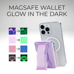 MAGSAFE WALLET GLOW IN THE DARK - Magnetic Phone Grip Handle with Kickstand, Card Holder, Removable Grip Accessory for Phone, Wireless Charging Compatible Smartphone Cellphone