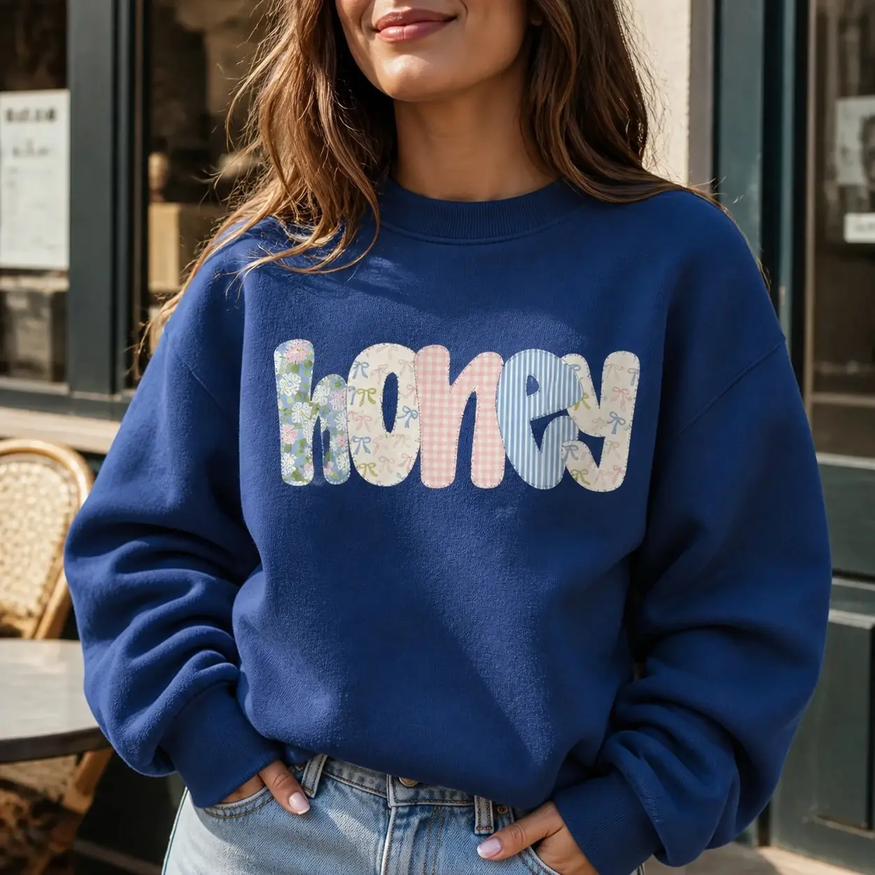 Custom Family Name Sweatshirt Mama Mimi Gigi Lolly Patchwork Bow Letter Crewneck Mother's Day Gift - BABINO HOUSE