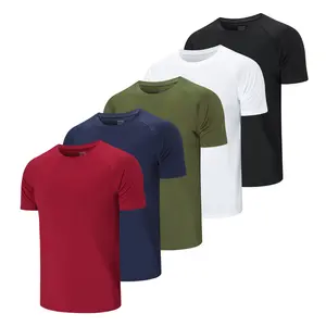 5 Pac Men's Plain Moisture Wicking Short Sleeve Round Neck Shirts Casual Breathable Quick Drying Menswear T-shirt Workout Mens Outdoor Running Tops