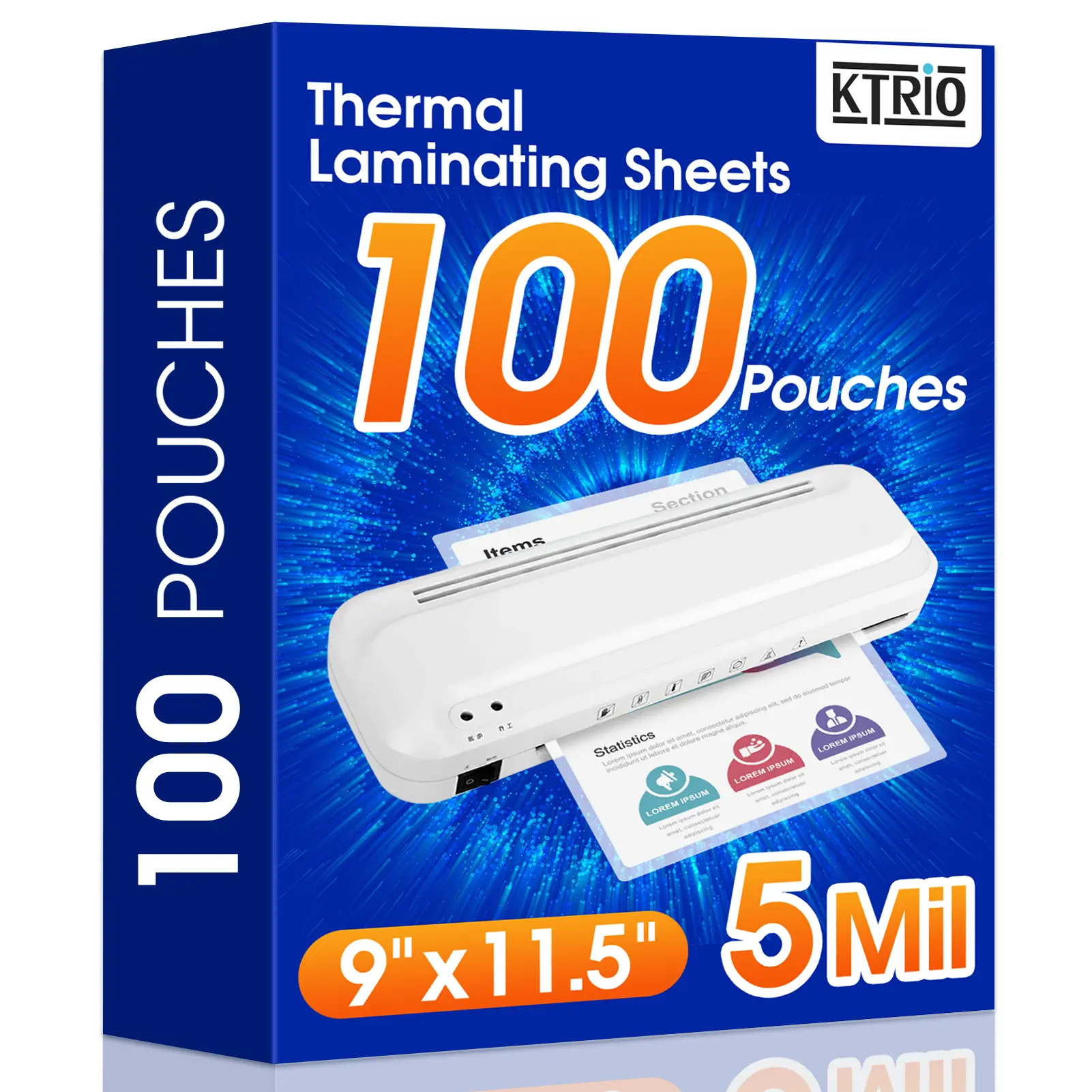 KTRIO Laminating Sheets 5 Mil, Hold 8.5 x 11 Inches Laminate Sheets, 9 x 11.5 Thermal Laminating Pouches for Laminator, Clear Lamination Sheets Paper, Letter Size, Office School Home Supplies