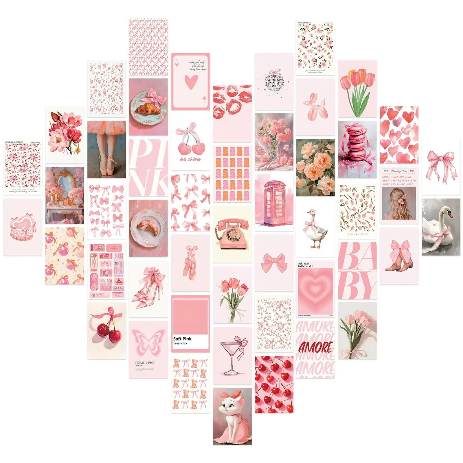 Coquette Room Decor Aesthetic  50pcs Pink Wall Posters 4"x6" Collage Kit For Teen Dorm Bedroom Cute Picture Trendy Art Prints