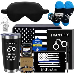 10 Pcs Police Officer Gifts Police Academy Graduation Gifts Include Pen Notebook Candle Tumbler Bracelet Keychain Sock for Polices Retirement Law Enforcement Appreciation Gift