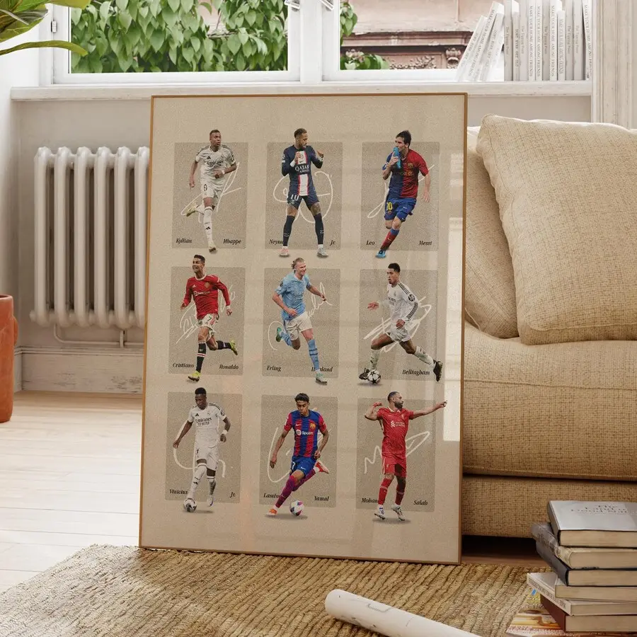 Mbappe Ronaldo Messi Neymar Lamine Yamal Haaland Salah Poster Bundler, Soccer Football Poster, Mid-Century Modern, Uni Dorm Room