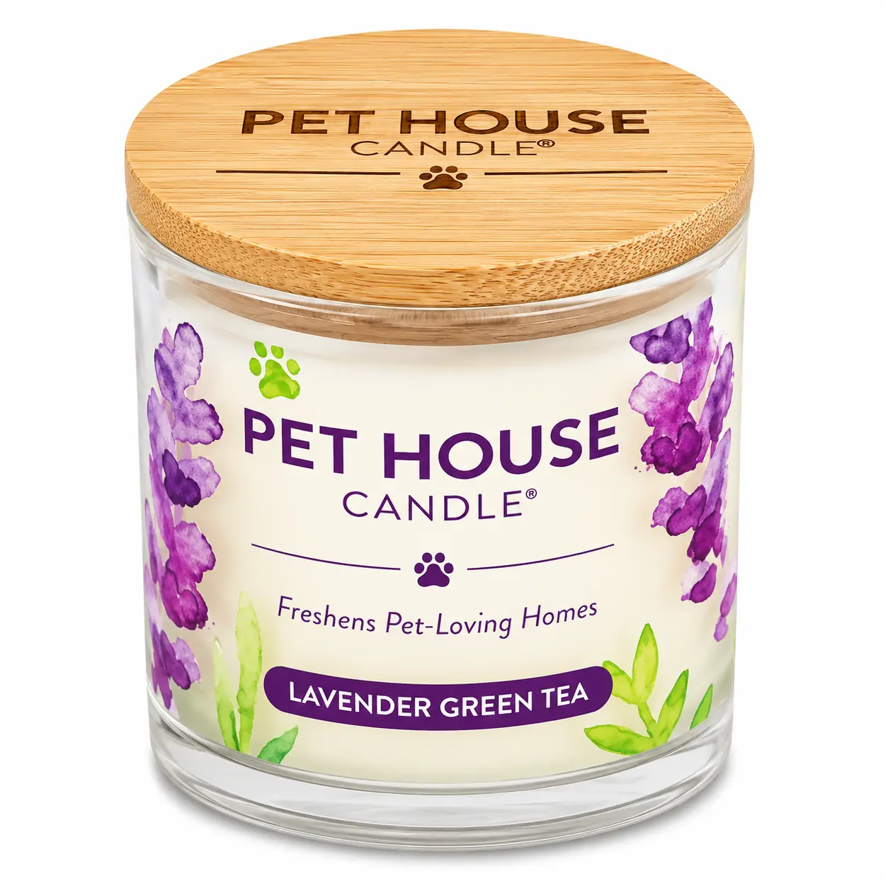 PET HOUSE CANDLE One Fur All Pet Odor Candle Plant-Based Soy Wax Long Lasting 60 Hours Fresh Lavender Green Tea Scented Candle