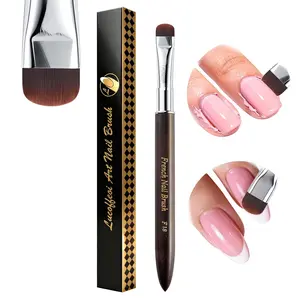2-in-1 Nail Art Brush French Tip & Cuticle Cleanup Brush for Gel Polish Professional Nail Tool with Wooden Handle(French F18)