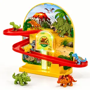 Dinosaur Track Set for Kids, Dinosaur Race Track Toy with Lights & Music, Dino Sliding Track Playset with Dinosaur Figures, Toddler Toy Gift for Boys Girls