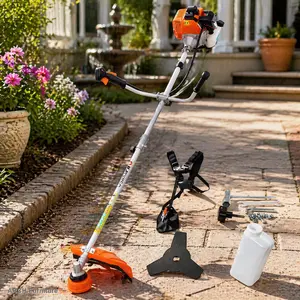 52cc Gas-Powered 2-in-1 Weed Eater/Grass Trimmer with 1e44f Engine, 10-in Portable Brush Cutter, Easy Pull Start, Full Crank, Rubber Grip, Shoulder Straps, Grass Trimmer Accessories & Tool Box for Lawn Cutting
