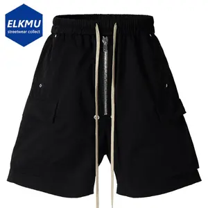 Raw Street Wear Men Summer Cargo Shorts RO Style Black Loose Casual Shorts Side Pocket Wide Leg Short Pants for Male