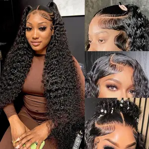 HUICHU 13x6 Deep Wave Lace Front Wigs Human Hair 200% Density HD Lace Front Wigs Deep Curly Human Hair Wig Glueless Wigs Human Hair Pre Plucked with Baby Hair for Women Natural Color