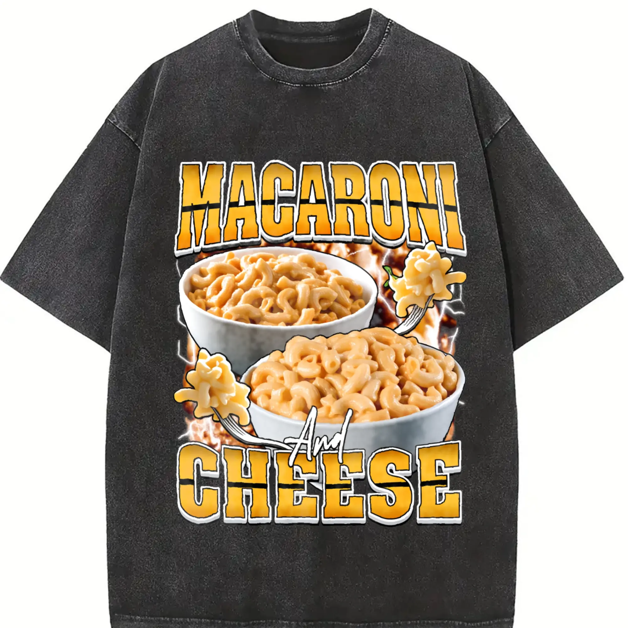 Macaroni & Cheese Bootleg Rap Vintage Graphic T-Shirt, Funny Retro Food Lover Tee, Weird 90s Aesthetic Trendy Y2K Gift Streetwear Vibes