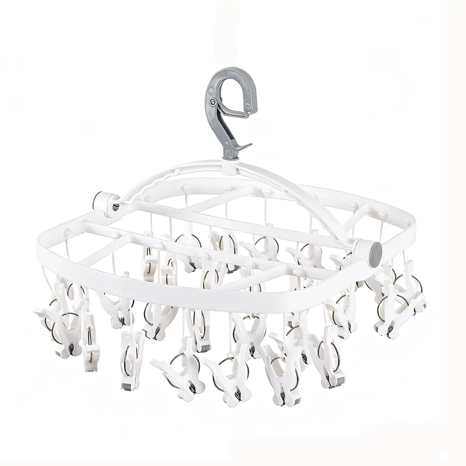 Foldable Clothes Hanger with 28 Clips, Durable Plastic Laundry Hook for Socks Bras Underwear Clothing